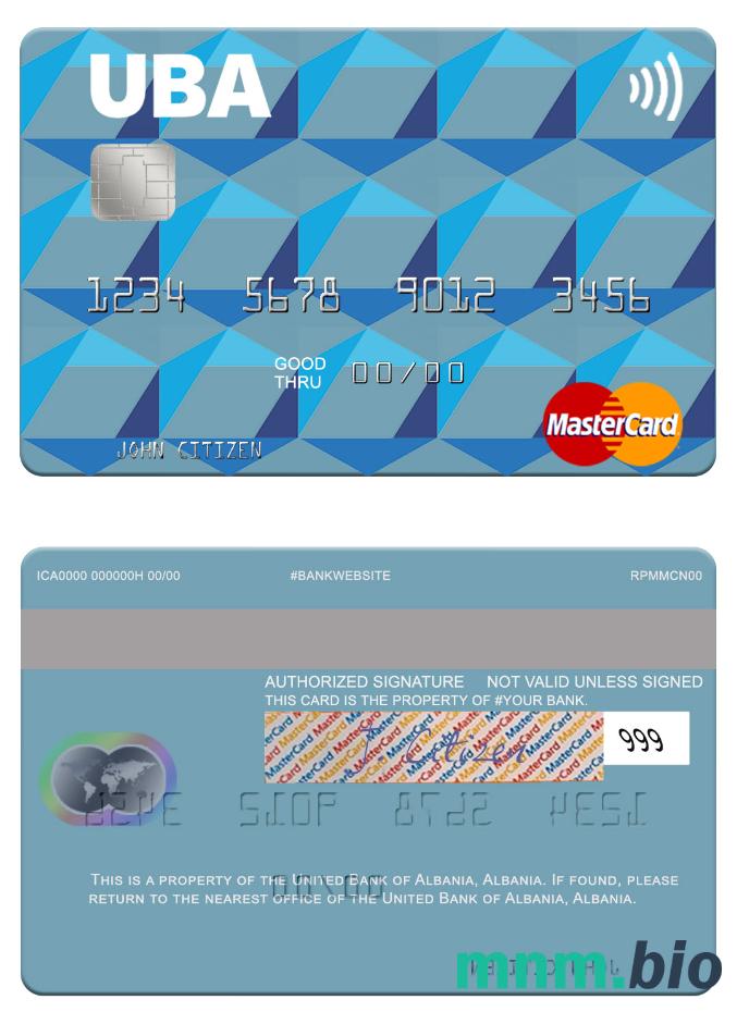 Albania United Bank of Albania przykład karty mastercard w formacie PSD